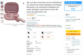 Auriculares True Wireless - JBL Live Flex por 85€