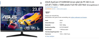 ASUS EyeCare VY249HGR computer monitor 60,5 cm (23.8") voor €79 bij Amazon