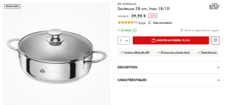 Sauteuse Bsf Bordeaux 28 cm, Inox 18/10 à 39,95€