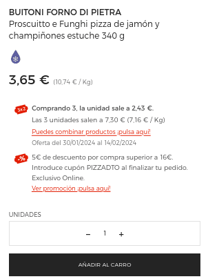7 Pizzas Buitoni por solo 18€ en Hipercor