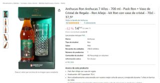 Pack Ron Arehucas 7 Años 700 ml + Vaso de Cristal de Regalo por 14.95€