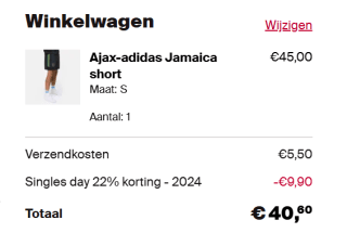 22% Singlesday Korting op je bestelling in de Ajax store