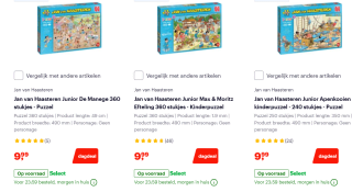 1+1 gratis op alle Jan van Haasteren en Wasgij puzzels bij Bol.com