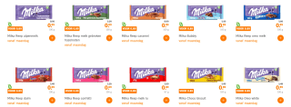 Alle Milka chocoladerepen 85-100 gram voor €0,89 bij de AH