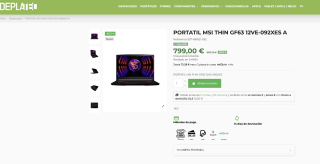 Portatil msi thin gf63 12ve-092xes I5-12450H 16GB SSD 1TB RTX4050 6G 15,6 FHD FDOS