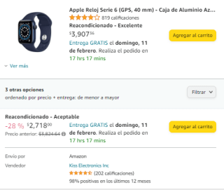Apple Watch Serie 6 GPS 40mm Reacondicionado por $2,718 en Amazon