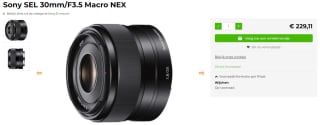 Sony SEL 30mm/F3.5 Macro NEX cameralens voor €229,11 bij Foto De Vakman