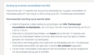 50% korting op je DHL Thuisbezorgd-verzendlabel bij Marktplaats