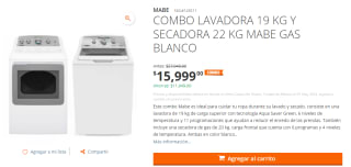 Combo Lavadora 19kg y Secadora 22kg Mabe por $15,999 en Home Depot
