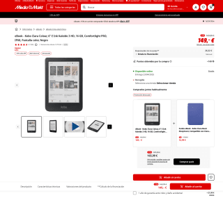 eBook Kobo Clara Colour 6" E Ink Kaleido 3 HD 16 GB Comfortlight PRO IPX8 Pantalla color Negro por solo 126,65€