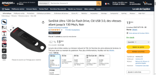 Clé usb 3.0 SanDisk Ultra 128 Go à 13€