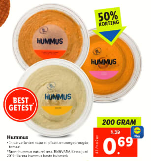 200 gram humus voor €0,69 bij de Lidl