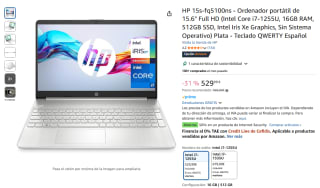 HP 15s-fq5100ns portátil 15.6" Full HD Intel Core i7-1255U, 16GB RAM, 512GB SSD, Intel Iris Xe Graphics por 529,99€