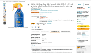 NIVEA SUN Spray Solar Kids Protege & Cuida FP50+ 270ml por solo 9,97€