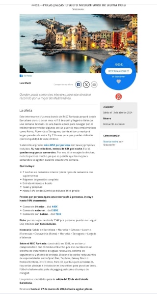 Crucero Mediterráneo 8 dias desde 445€.