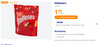 Maltesers Melkchocolade 135 g voor €1,79 bij de Action