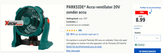 PARKSIDE Accu-ventilator 20V zonder accu met 2 snelheden voor €8,99 in de Lidl webshop