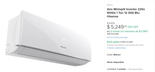 Aire Minisplit Inverter 220v R410a 1 Ton Hisense por $5,249 en Aires Aurum