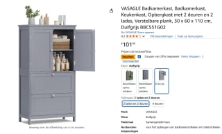 Vasagle Opbergkast met 2 deuren en 2 lades 30 x 60 x 110 cm voor €78,53 bij Amazon