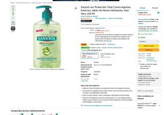 Bote de jabón Sanytol hidratante de manos con aloe vera y té verde por 1,51€