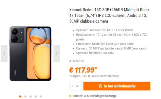 Xiaomi Redmi 13C 8+256GB voor €117,99 bij NBB