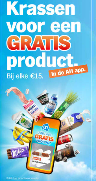 Via de AH app ontvang je een kraskaart voor altijd een gratis product