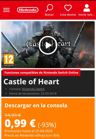 Castle of Heart Nintendo Switch por 0,99€.