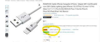 Cable iPhone Cargador iPhone - [Apple MFi Certificado] con C89 por 4,99€
