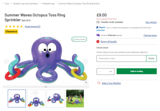 Shop Summer Waves octopus toss ring sprinkler via Argos as low as £9