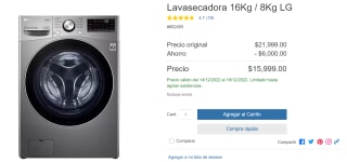 Lavasecadora LG 16Kg a $15,999 en Costco