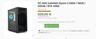 PC MID GAMING Ryzen 5 5500 / 16GB / 512GB por 629€