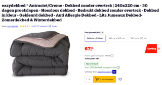 eazydekbed Antraciet/Creme dekbed 240x220 cm voor €67,15 bij Bol