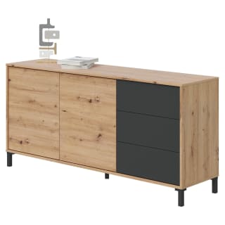 Aparador de Salón Comedor Booklyn 2 Puertas 3 Cajones Color Roble Nodi y Gris Antracita por 134,85€ (122,35€ usuario nuevo)