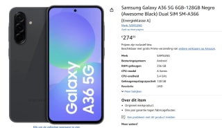 Samsung Galaxy A36 6GB ram, 128GB opslag Zwart Enterprise Edition voor €274 bij Amazon