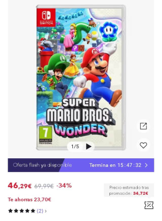 Super Mario Bros. Wonder Nintendo Switch por 32,40€.