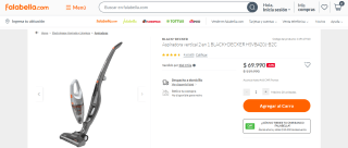 Aspiradora vertical Black+Decker 2 en 1 por $69.990