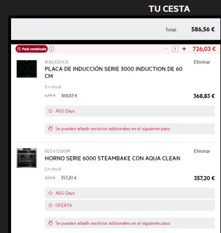 AEG Placa de Inducción serie 3000 + Horno serie 6000 por 586,56€