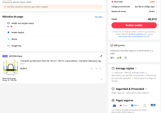 Cama elástica infantil 140/160cm capacidad máx 100kg por solo 40,91€