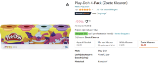 Play-Doh 4-Pack (Zoete Kleuren) voor €2,19 bij Amazon