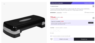 Plataforma Step regulable en 2 alturas de 68 x 28 x 10/15 cm T-Lovendo por 15,73€ (cuenta nueva 9,38€)