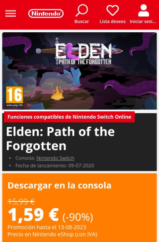 Elden: Path of the Forgotten Nintendo Switch por 1,59€.