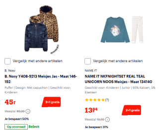 2+1 gratis op geselecteerde baby- en kinderkledij bij Bol