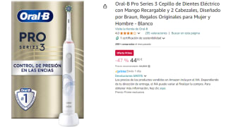Oral-B Pro Series 3 Cepillo de Dientes Eléctrico con Mango Recargable y 2 Cabezales, Diseñado por Braun por 44.95€