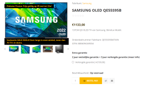 Samsung QE55S95B - 55 inch - 4K QD-OLED - 2022 voor €1.133 bij Tvspecialisten