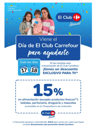 Descuento 15% Día del club Carrefour 17 y 18 noviembre