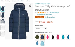 Capture Trespass Tiffy kid's waterproof down jacket from Amazon as low as £16.99