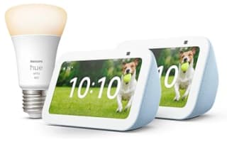 Lot de 2 Echo Show 5 (3e génération) Bleu-gris + Ampoule connectée Philips Hue White (E27) à 122,98€