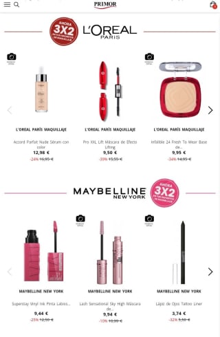 3×2 en productos maquillaje en Primor.