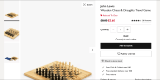John Lewis Wooden Chess & Draughts Travel Game – £5.60