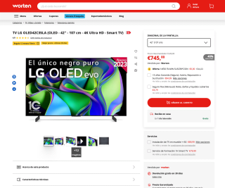 TV OLED EVO 42" LG OLED42C35LA + Regalo 12 meses Filmin por 745€